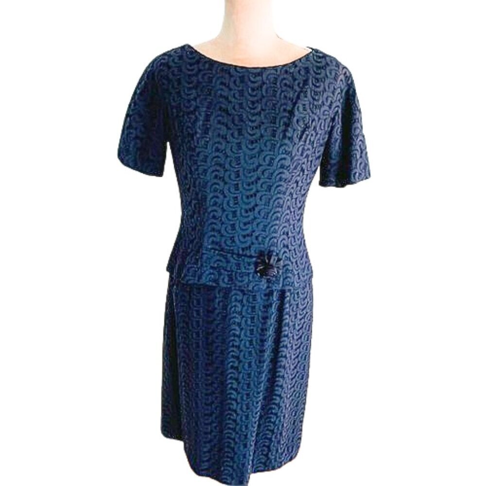 Vintage 50's-60's Wiggle Dress Milton Lippman Eyelet Suit Midnight Navy Small